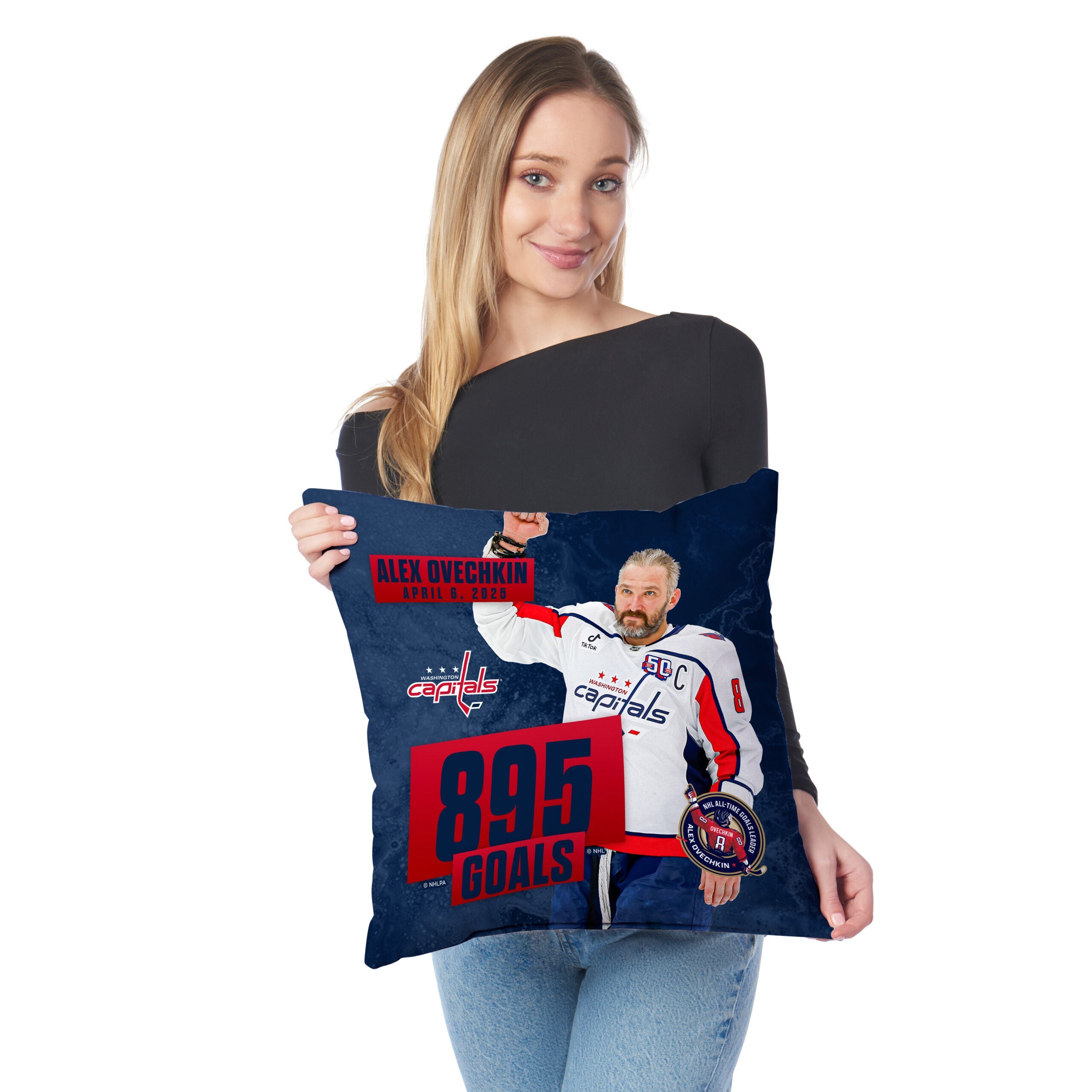 NHL Washington Capitals Alex Ovechkin 895 Goals Photo Throw Pillow 18 x 18 inches