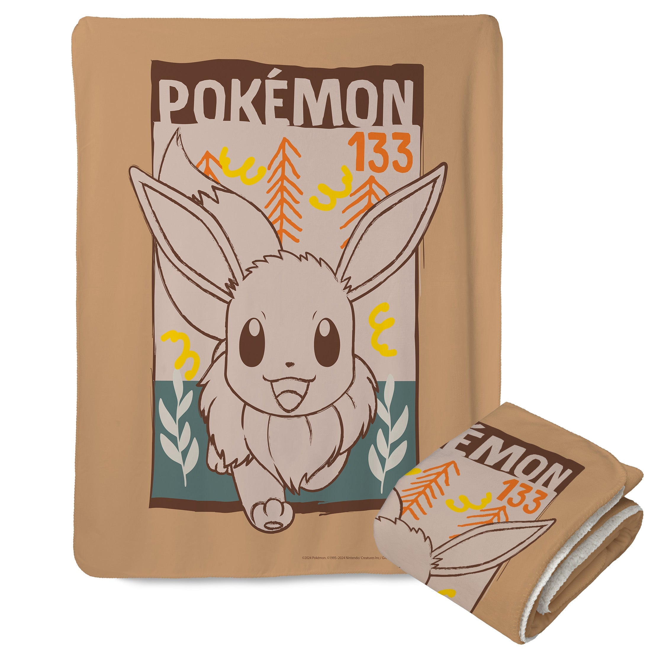 Pokemon Eevee In The Wild Mircro Mink Sherpa Throw Blanket 50x60 Inches
