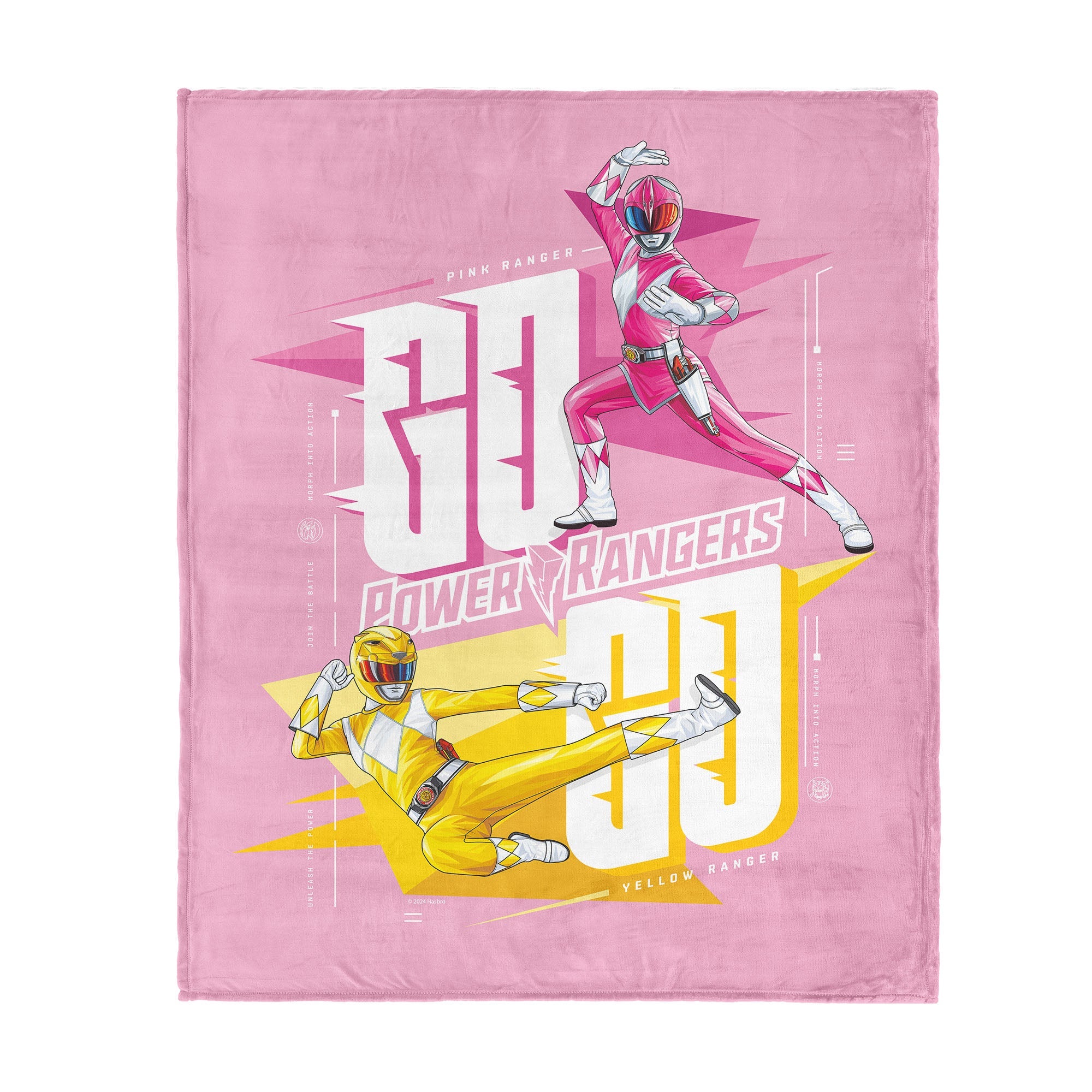 Hasbro Power Rangers Pink And Yellow Silk Touch Throw Blanket 50X60 Inches