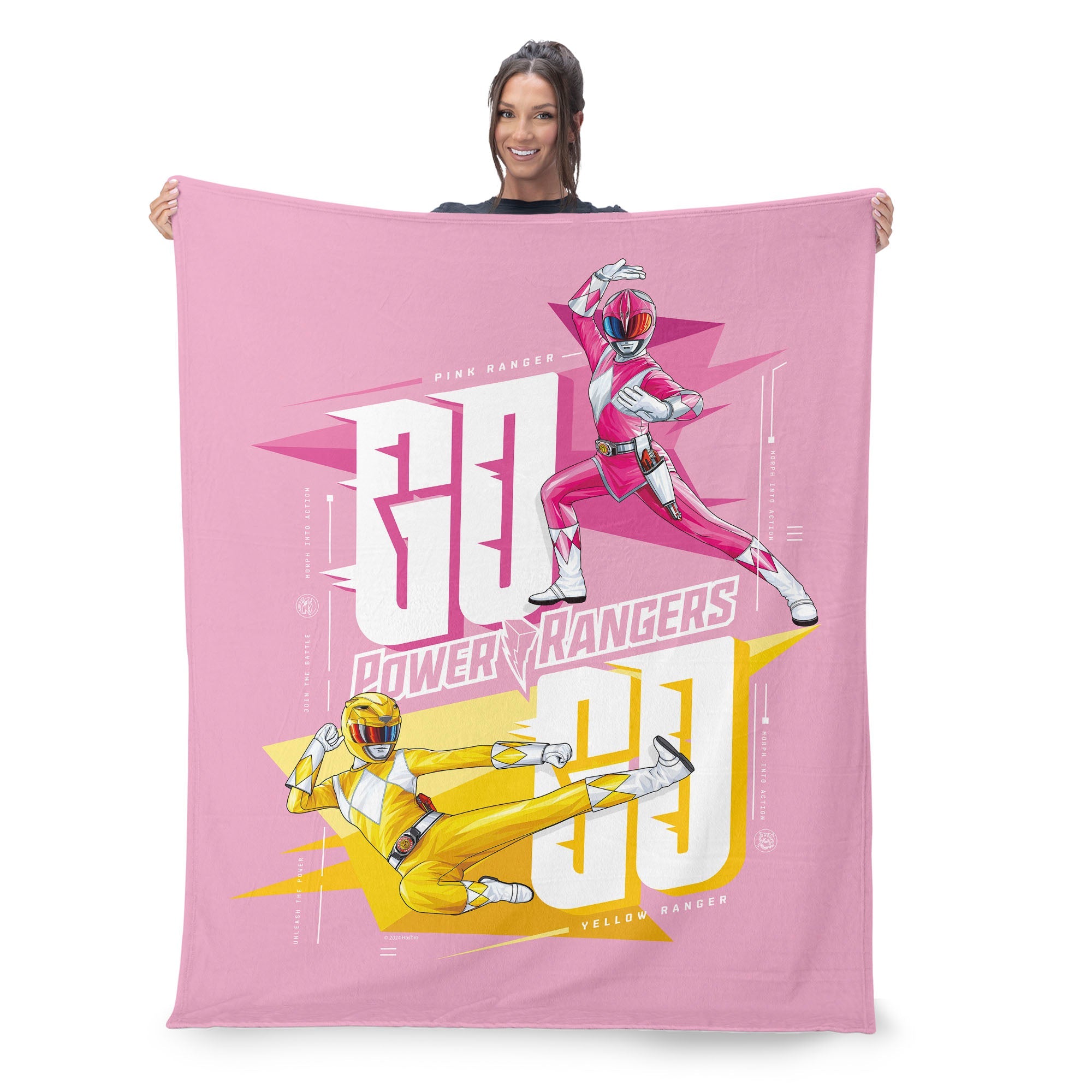 Hasbro Power Rangers Pink And Yellow Silk Touch Throw Blanket 50X60 Inches
