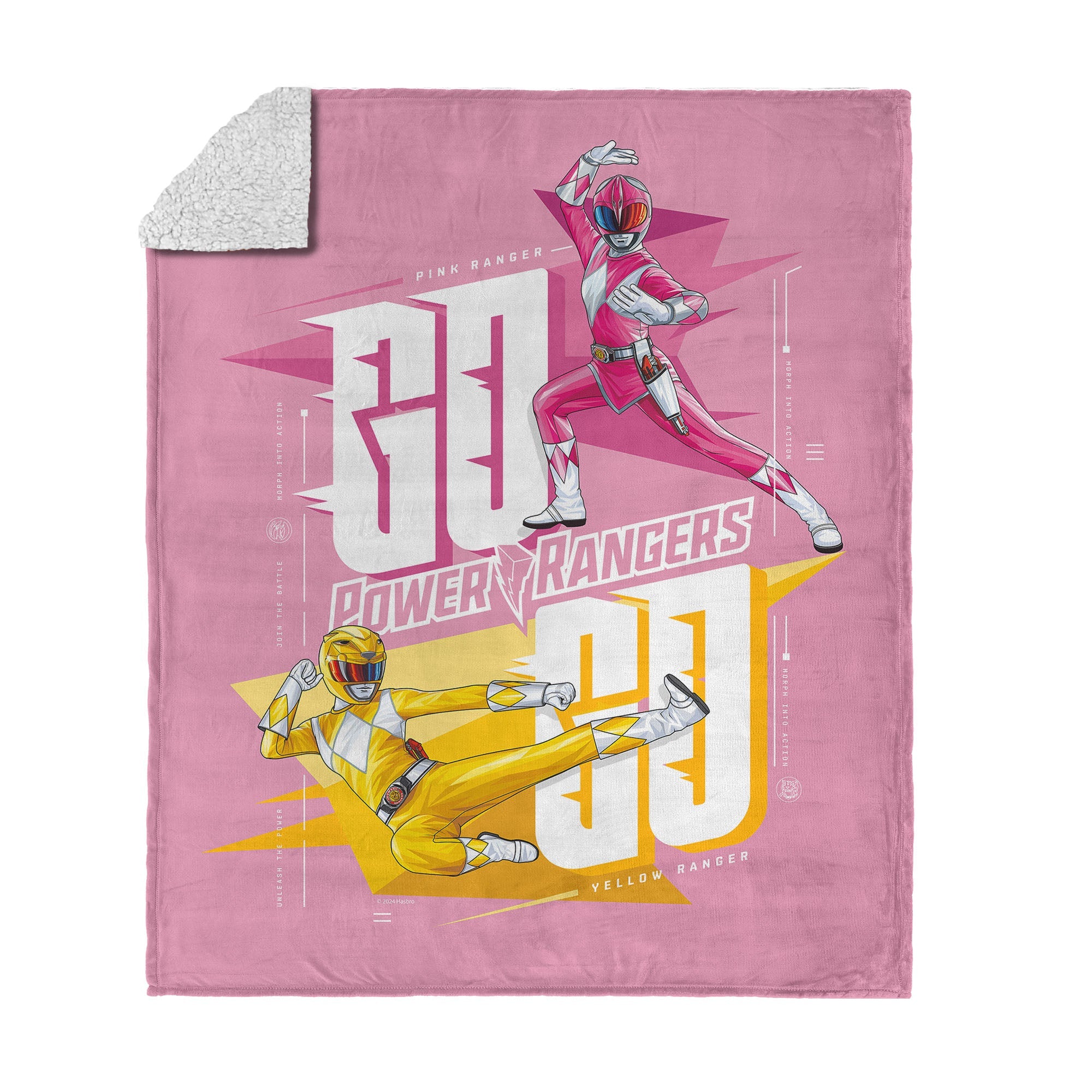 Hasbro Power Rangers Pink And Yellow Silk Touch Sherpa Throw Blanket 50X60 Inches