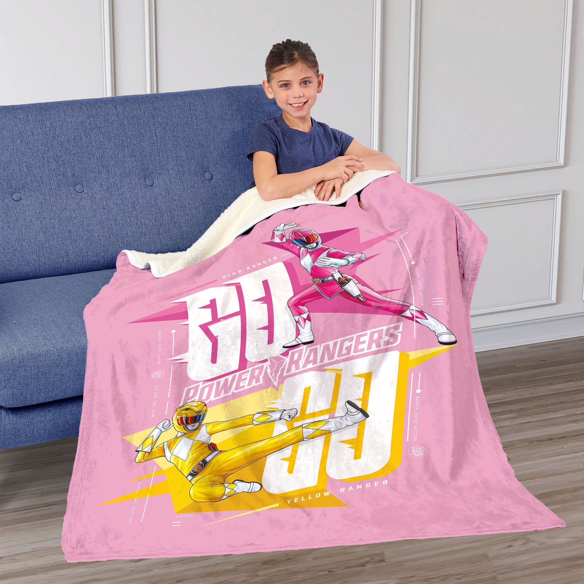 Hasbro Power Rangers Pink And Yellow Silk Touch Sherpa Throw Blanket 50X60 Inches