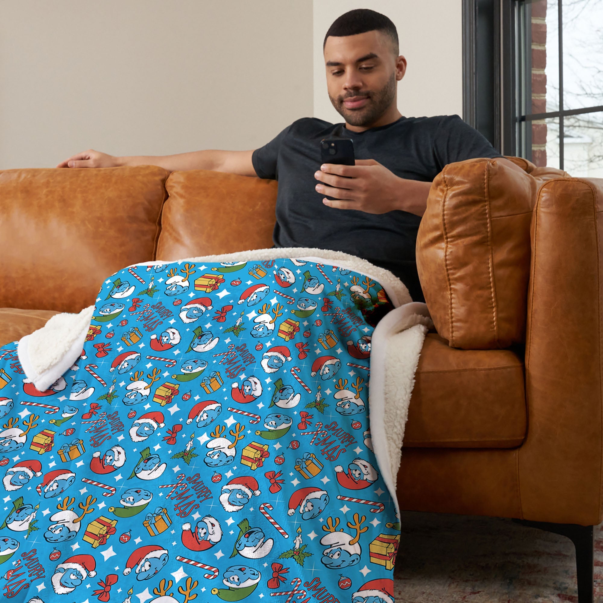 Smurfs Smurfy Xmas Silk Touch Sherpa Throw Blanket 50¡Á60 Inches