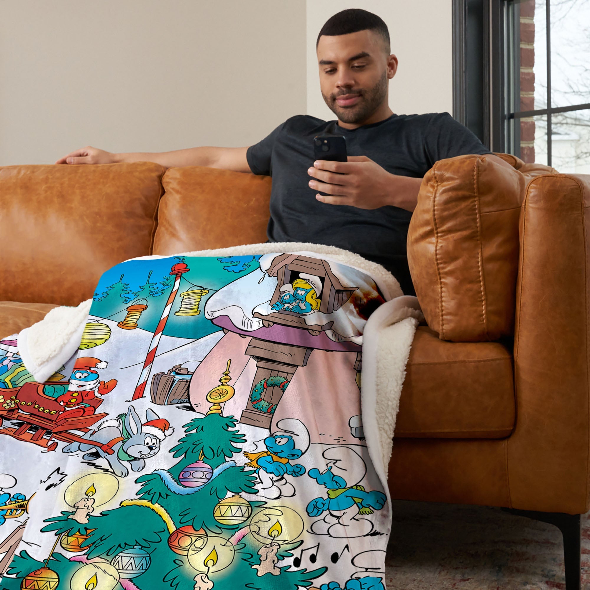 Smurfs Winter Bash Silk Touch Sherpa Throw Blanket 50¡Á60 Inches