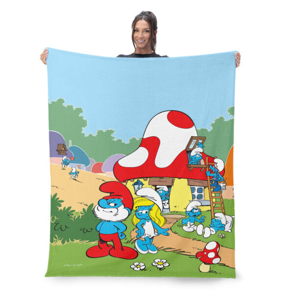 Smurfs Classic Village Silk Touch Sherpa Throw Blanket 50 x 60 inches