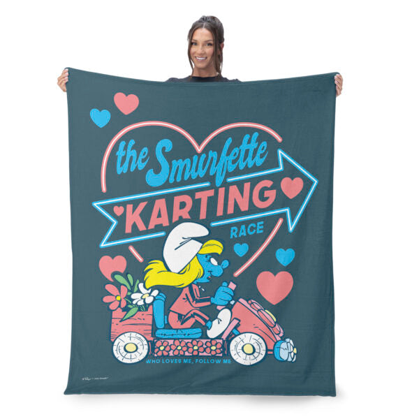Smurfs Smurfette Karting Silk Touch Sherpa Throw Blanket 50 x 60 inches