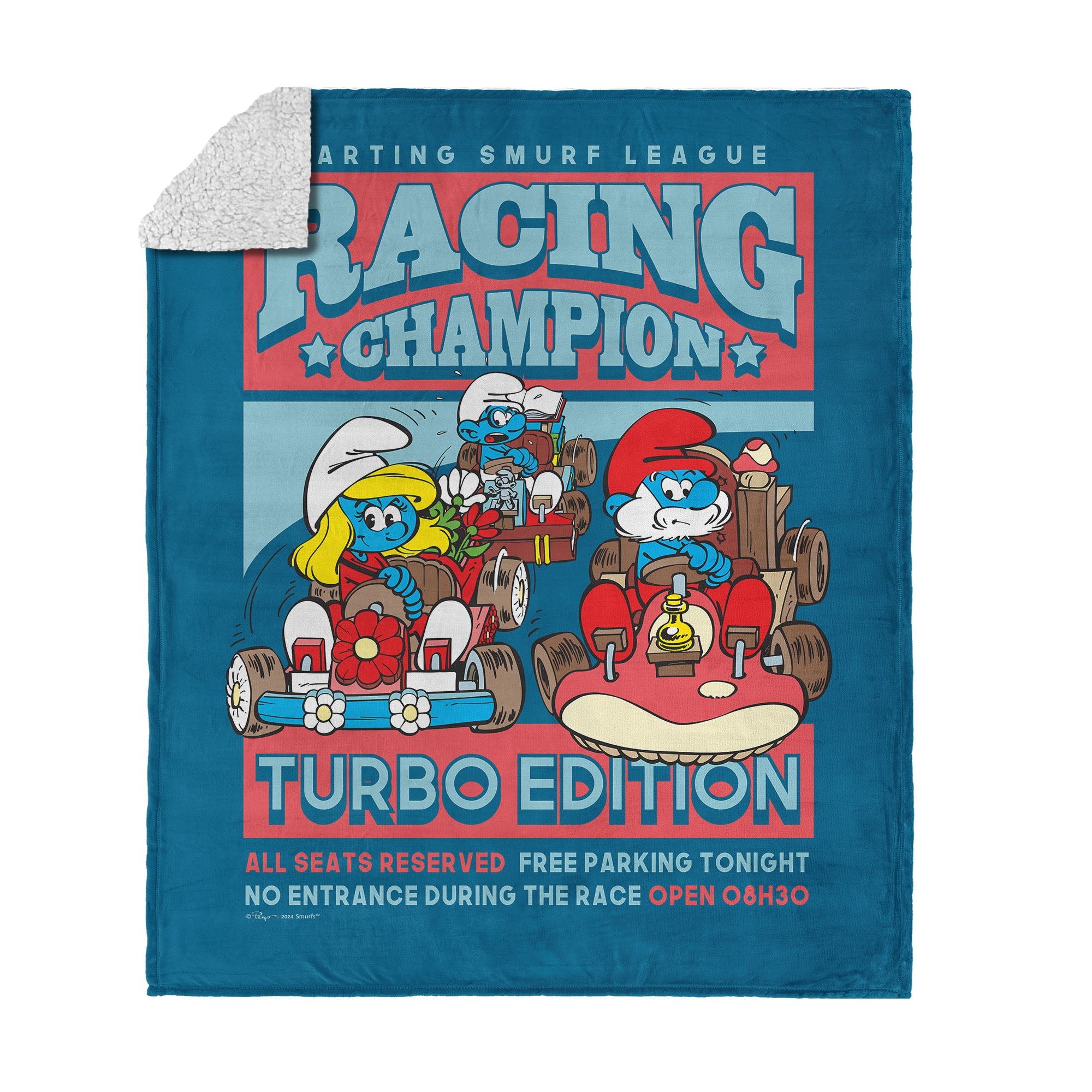 Smurfs Smurf Racing Silk Touch Sherpa Throw Blanket 50 x 60 inches