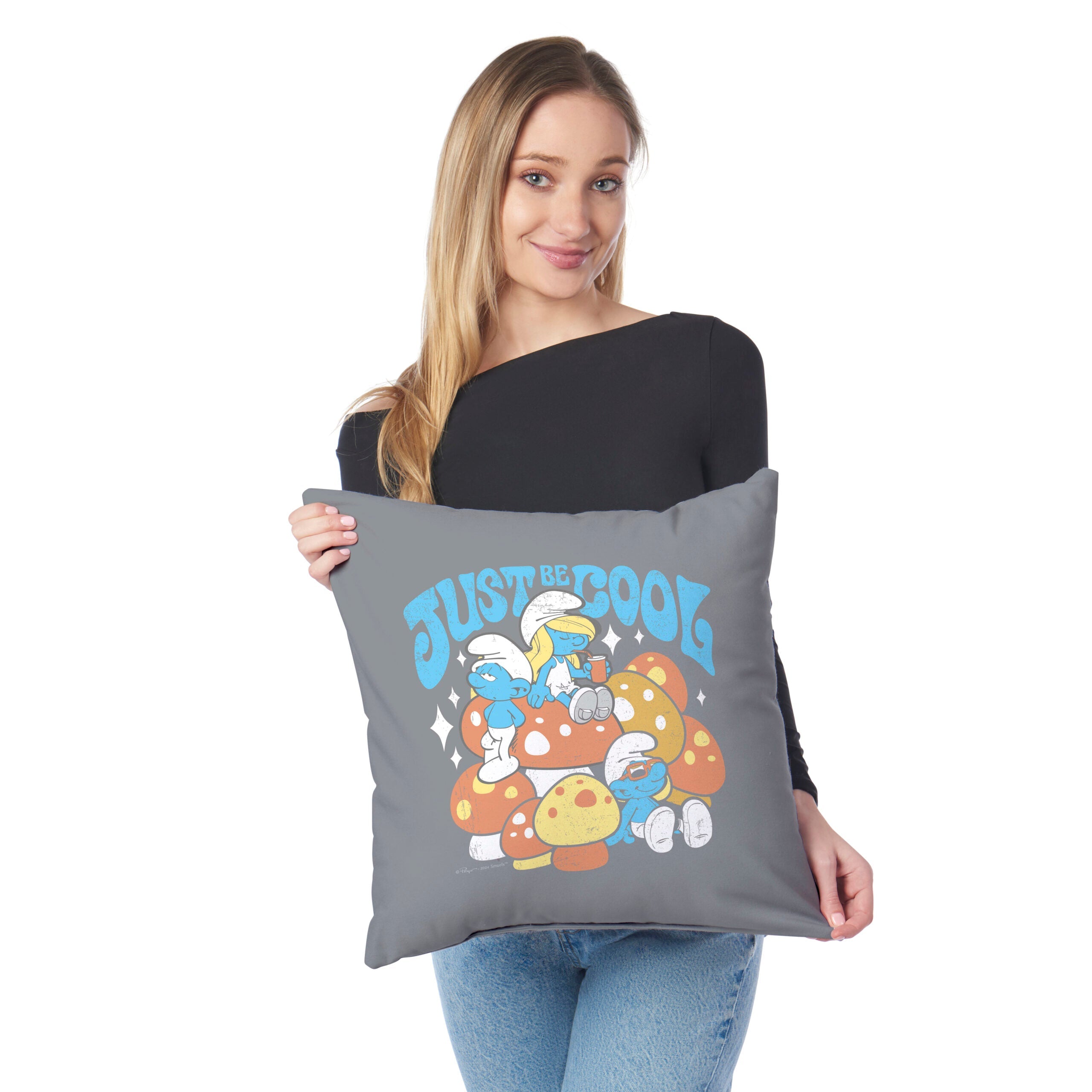 Smurfs Just Be Cool Throw Pillow 18x18 inches