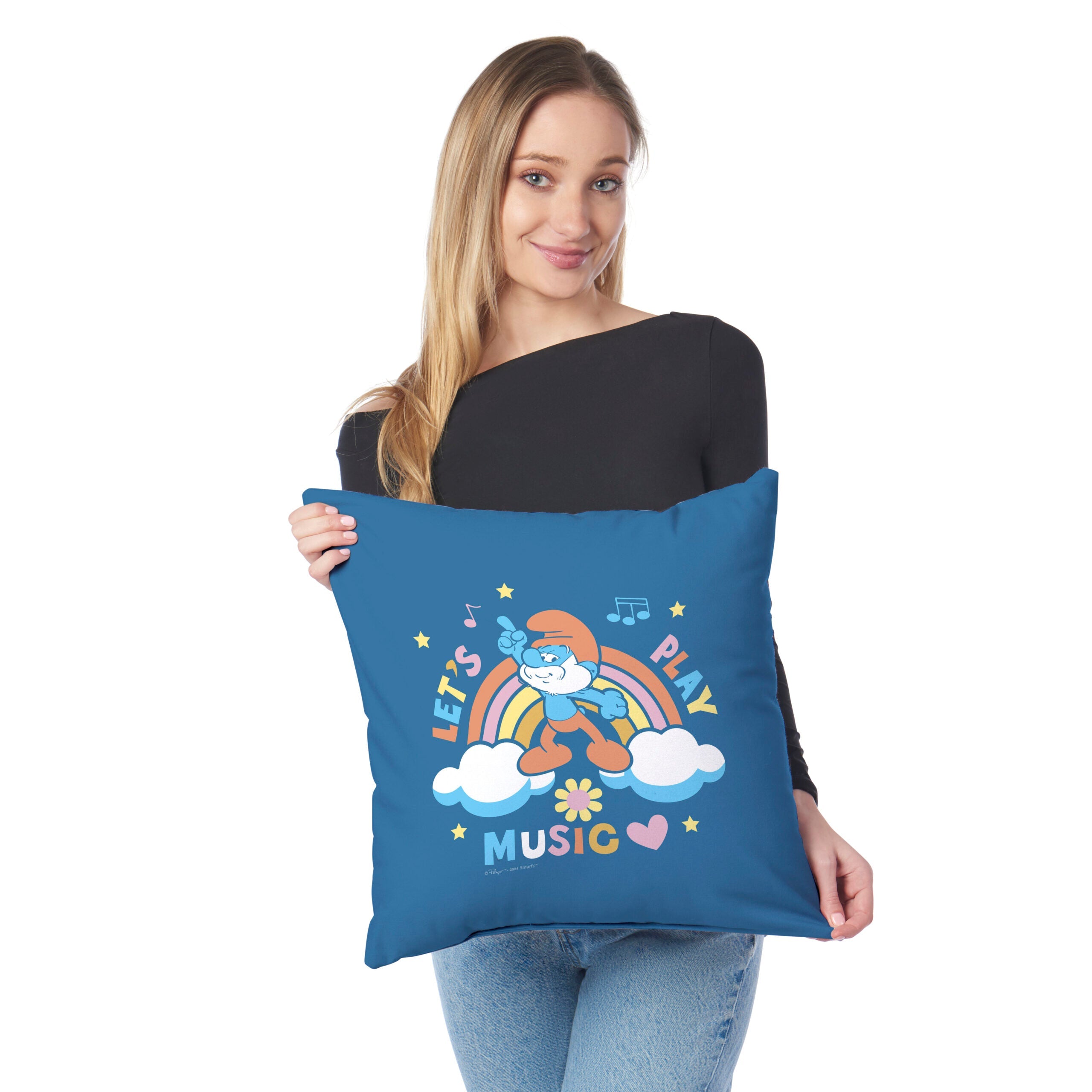 Smurfs Let's Play Music Throw Pillow 18x18 inches
