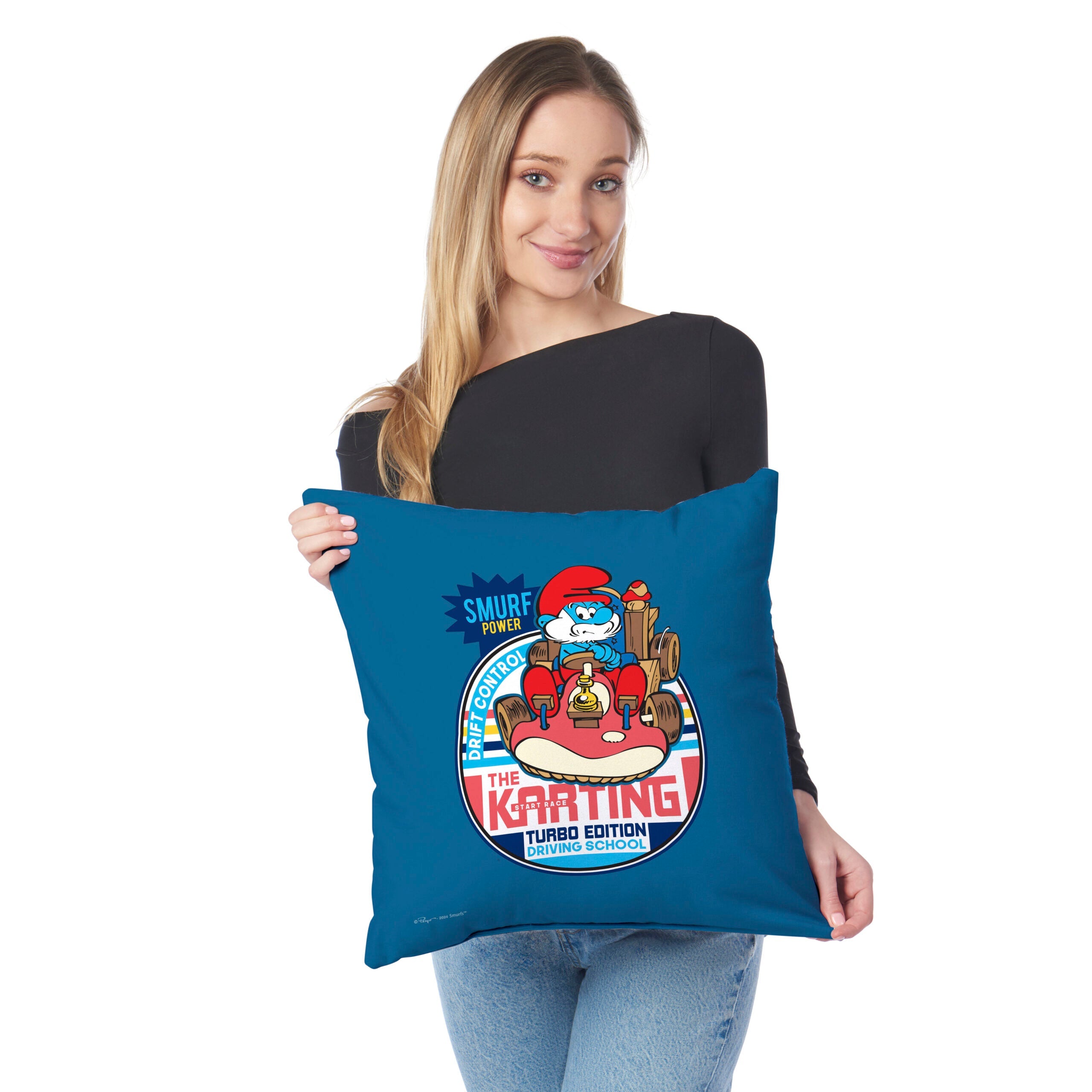 Smurfs Turbo Edition Throw Pillow 18x18 inches