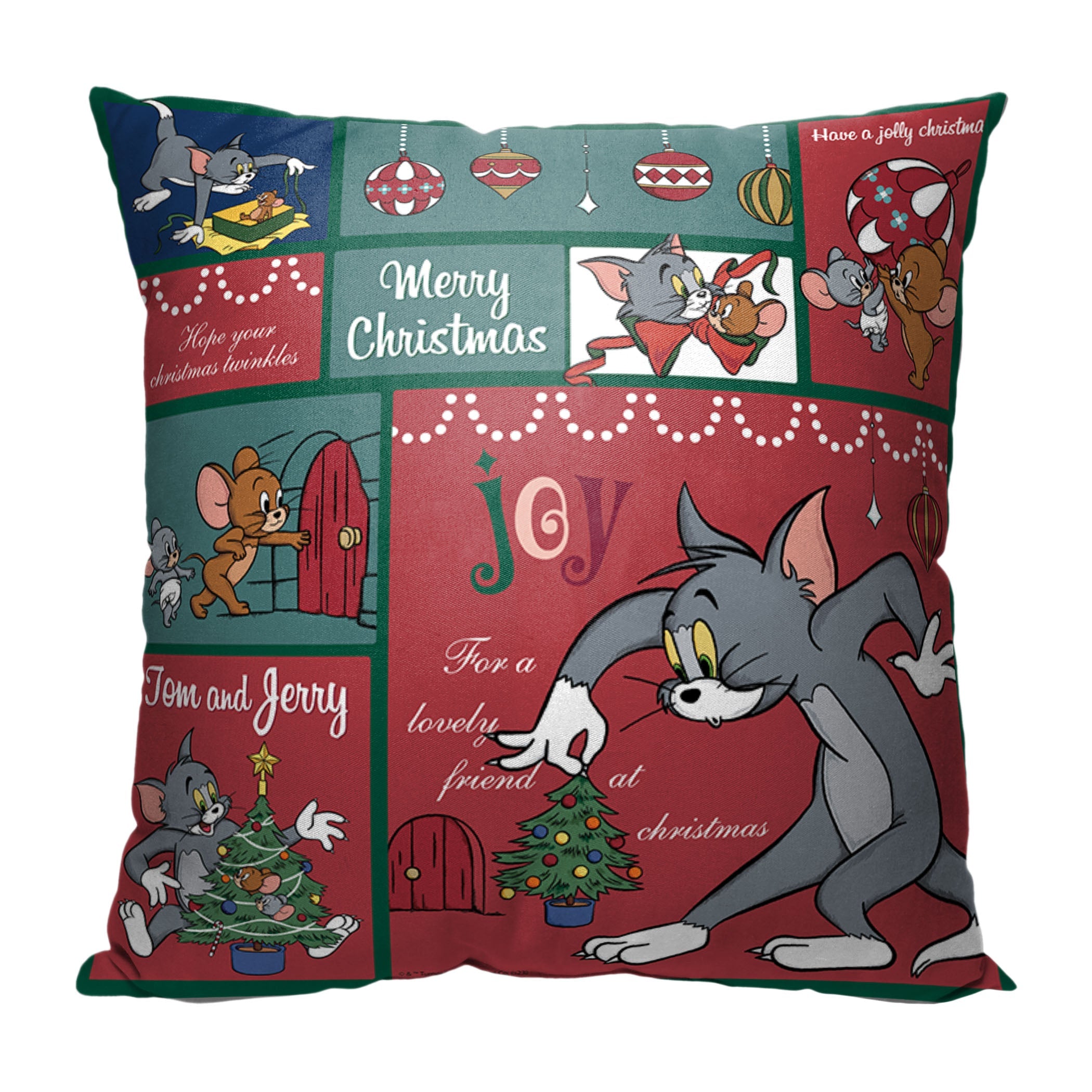 Warner Bros. Tom And Jerry Christmas Compliation Throw Pillow 18x18 Inches
