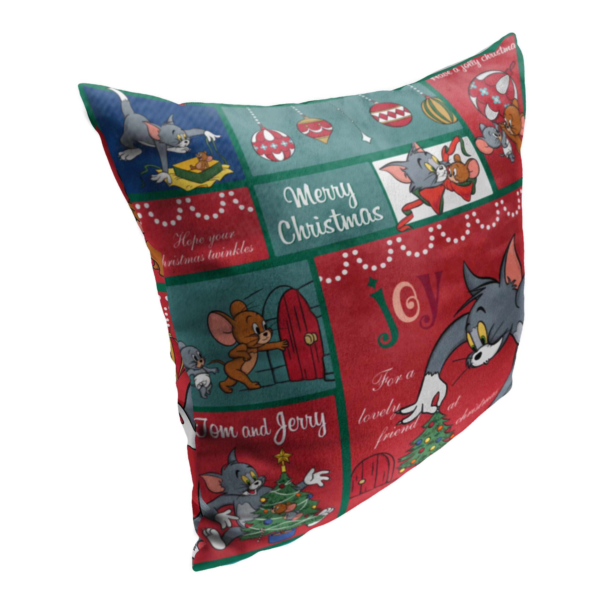 Warner Bros. Tom And Jerry Christmas Compliation Throw Pillow 18x18 Inches