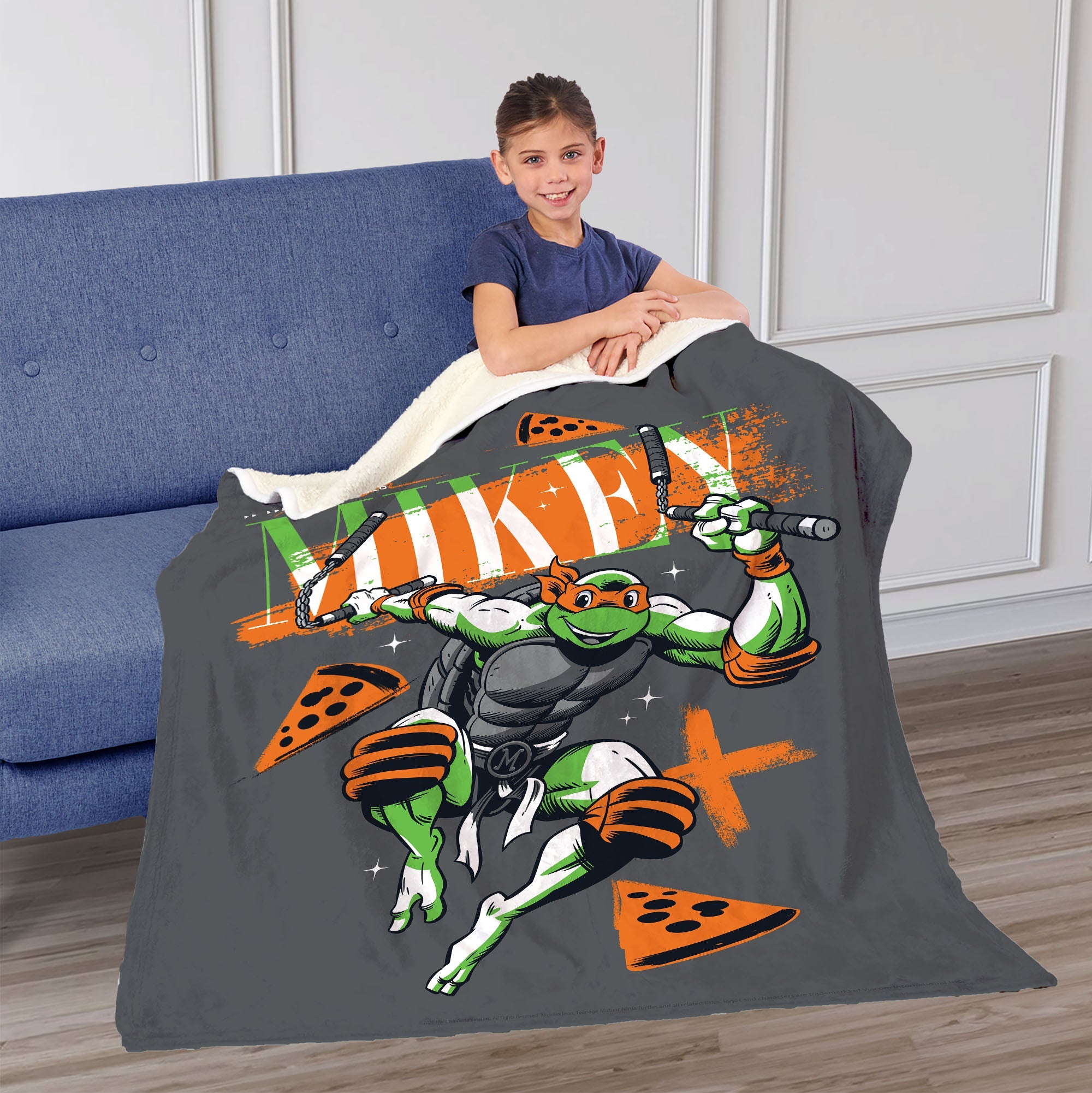 Nickelodeon Teenage Mutant Ninja Turtles Mikey TMNT Silk Touch Sherpa Throw Blanket 50X60 Inches