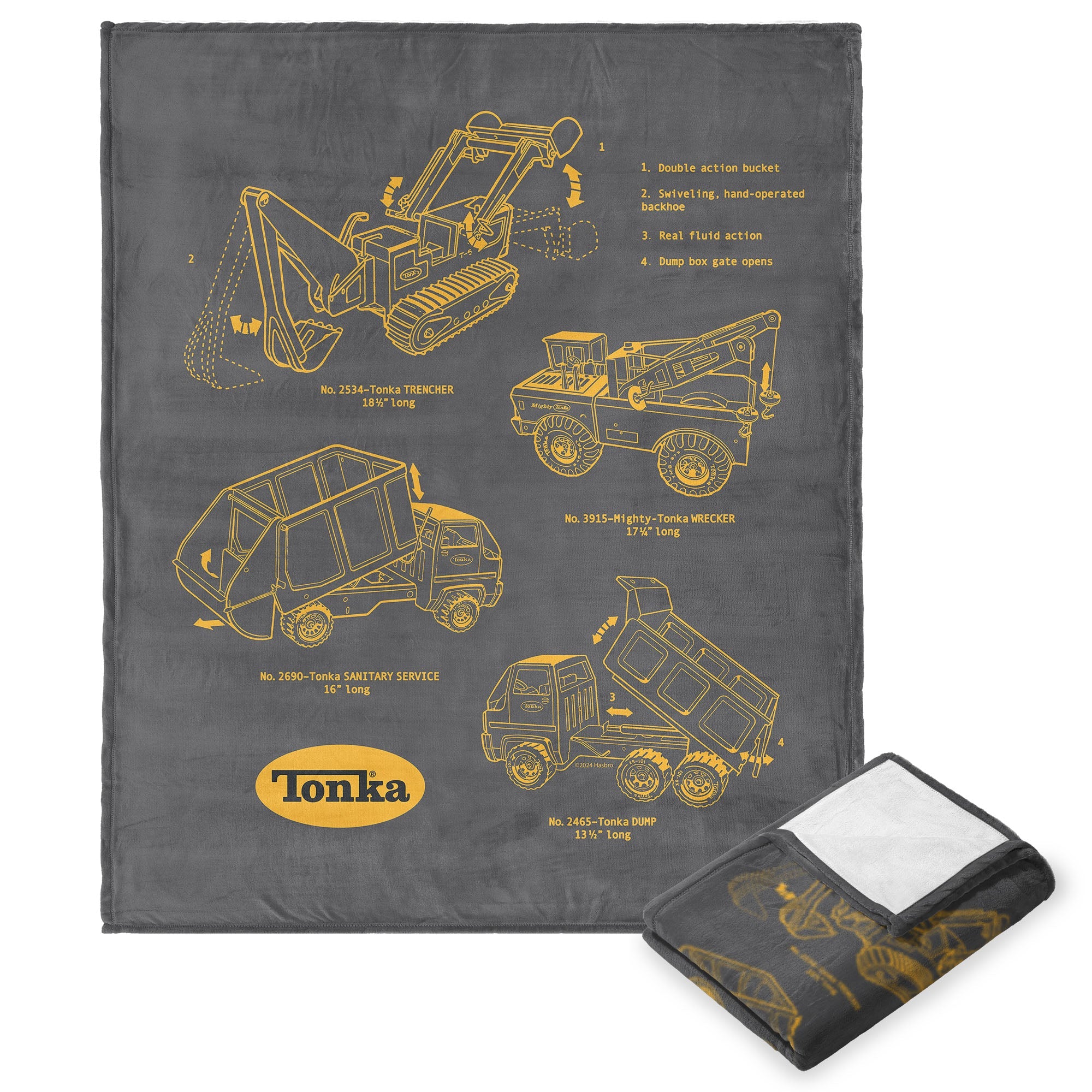Tonka Hasbro Truck Sketches Silk Touch Throw Blanket 50X60 Inches