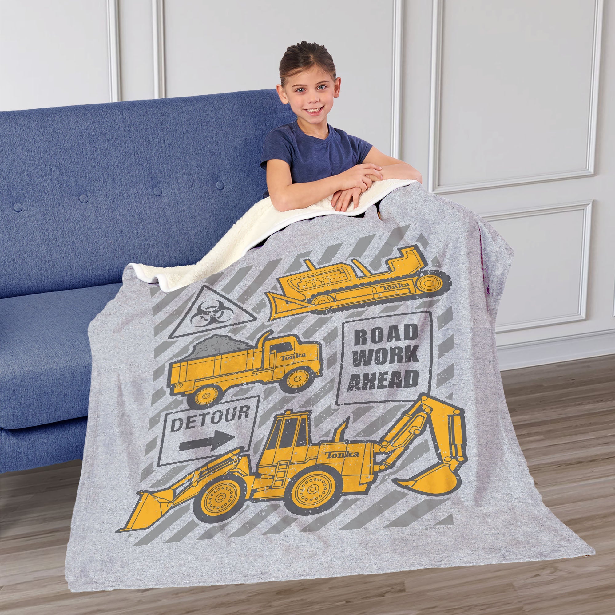 Tonka Hasbro Road Work Ahead Silk Touch Sherpa Throw Blanket 50X60 Inches