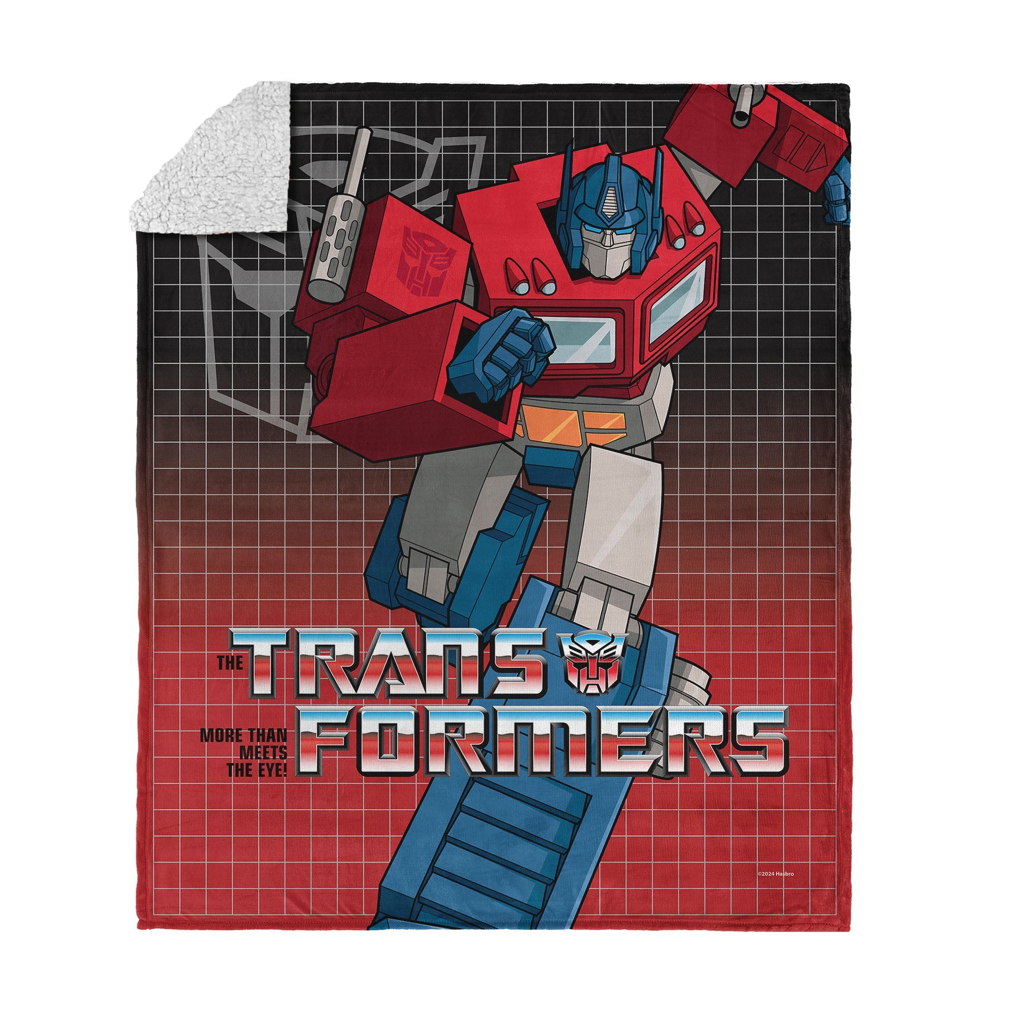 Hasbro Transformers G1 Grid Optimus Prime Silk Touch Sherpa Throw Blanket 50X60 Inches