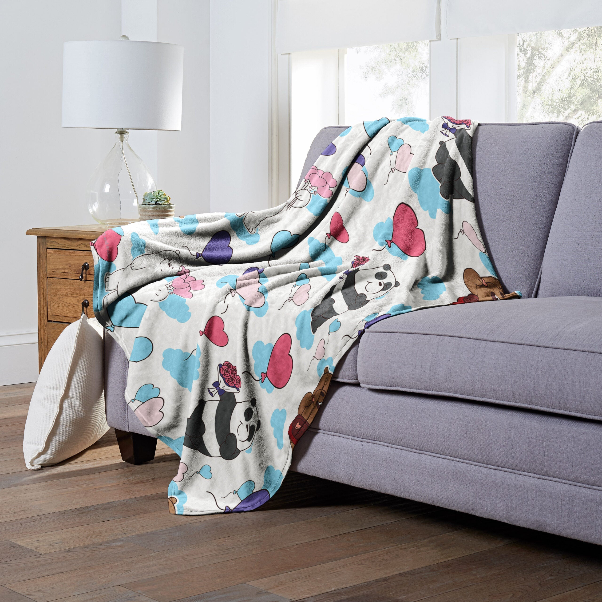 Cartoon Network We Bare Bears Bears And Balloons Silk Touch Throw Blanket 50x60 Inches