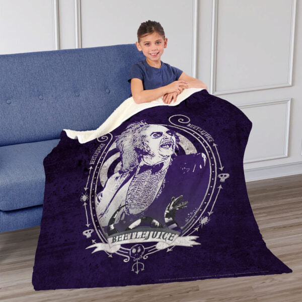 Warner Bros. Beetlejuice Big Dark Room Silk Touch Sherpa Throw Blanket 50X60 Inches