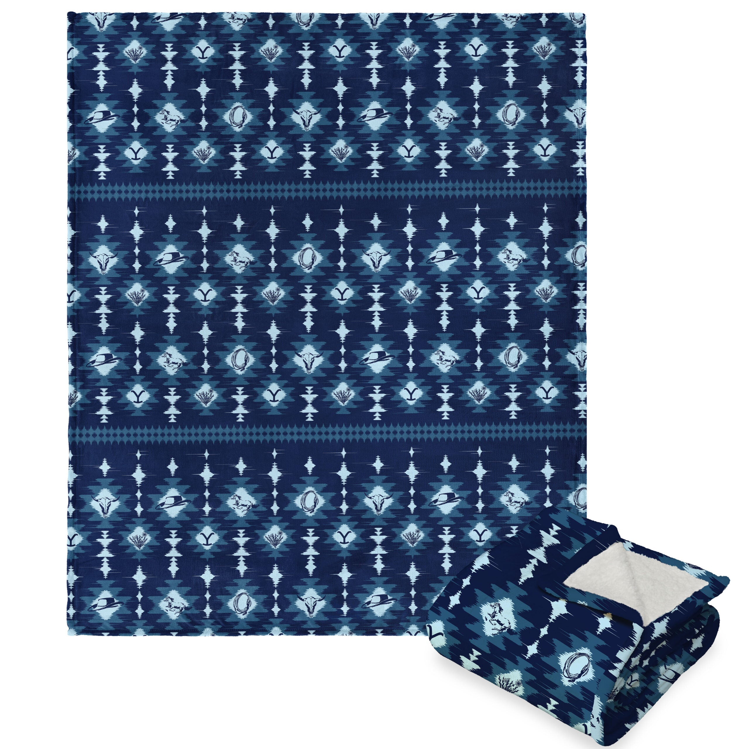 Paramount Yellowstone Blue Holiday Silk Touch Sherpa Throw Blanket 50x60 Inches