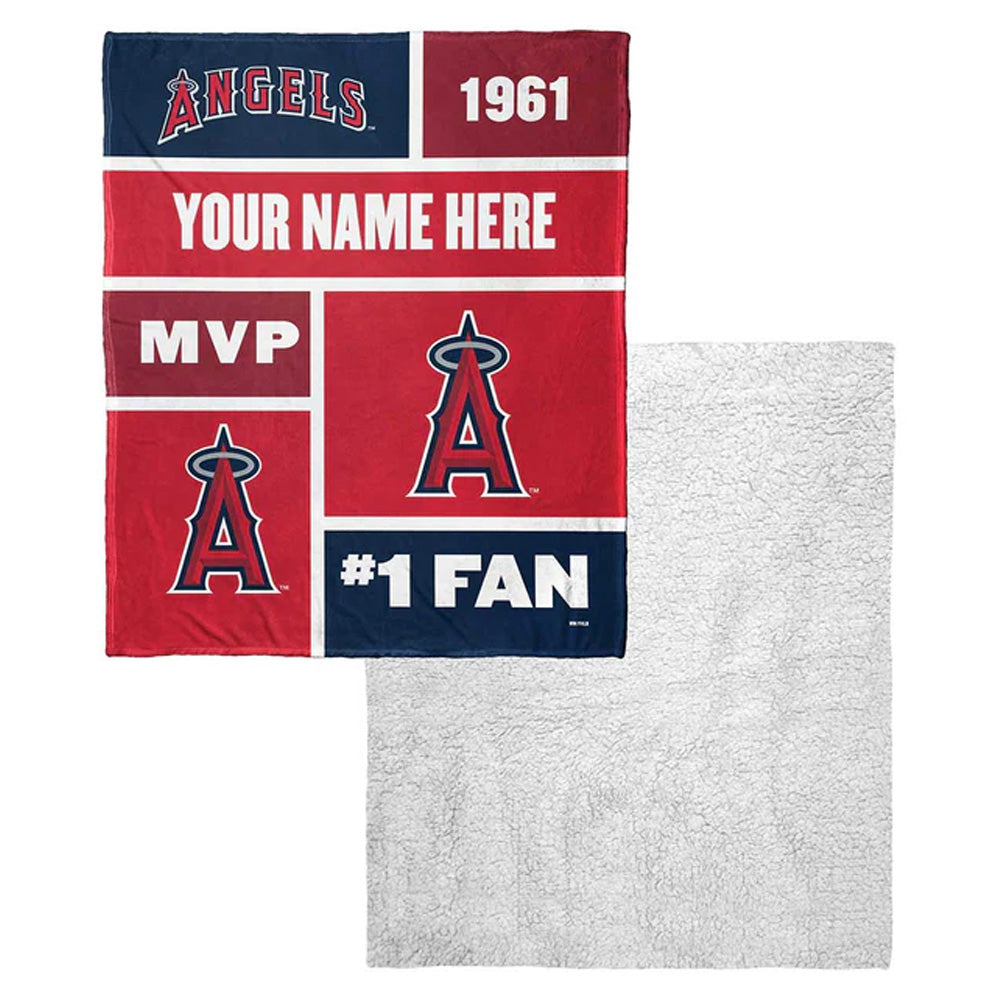 MLB Los Angeles Angels Colorblock Personalized Silk Touch Sherpa Throw Blanket 50x60 Inches