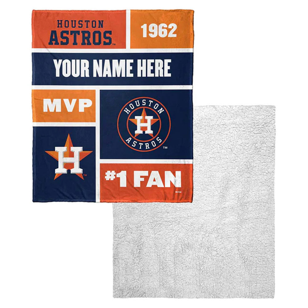MLB Houston Astros Colorblock Personalized Silk Touch Sherpa Throw Blanket 50x60 Inches