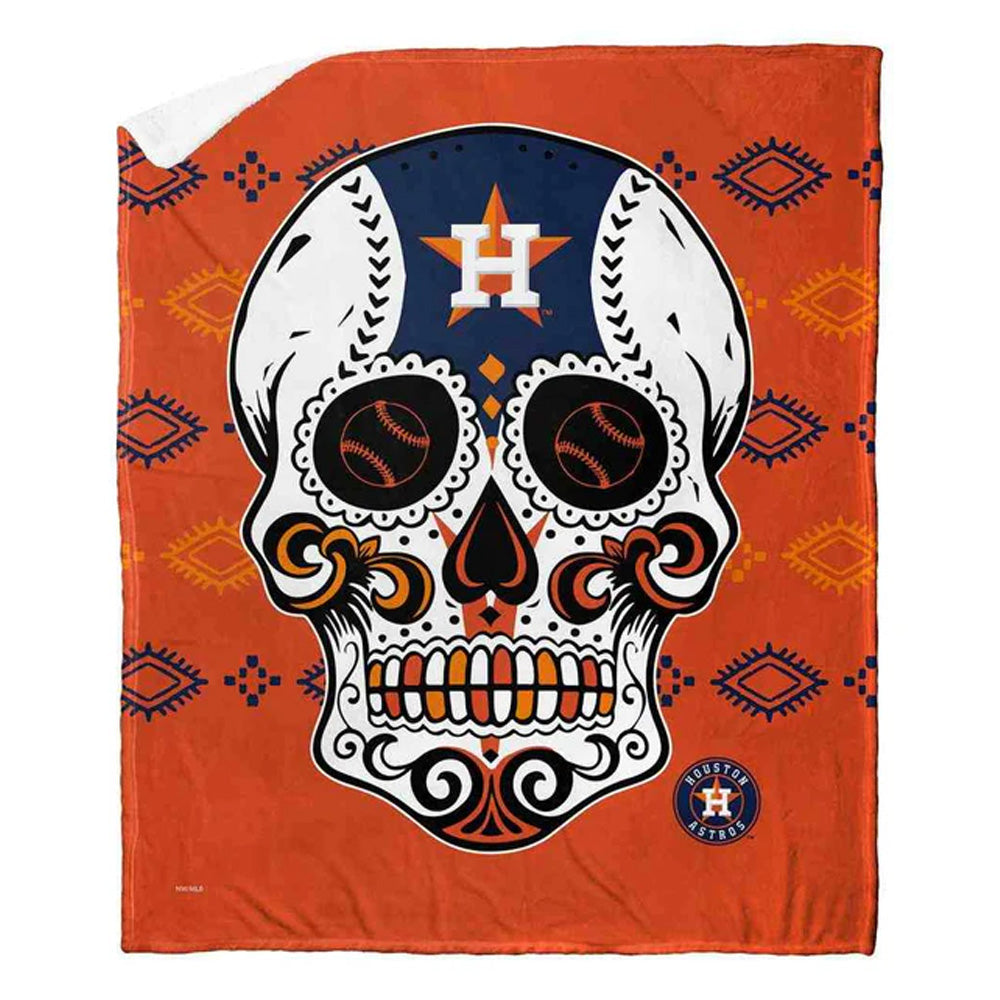 MLB Houston Astros Candy Skull Silk Touch Sherpa Throw Blanket 50x60 Inches