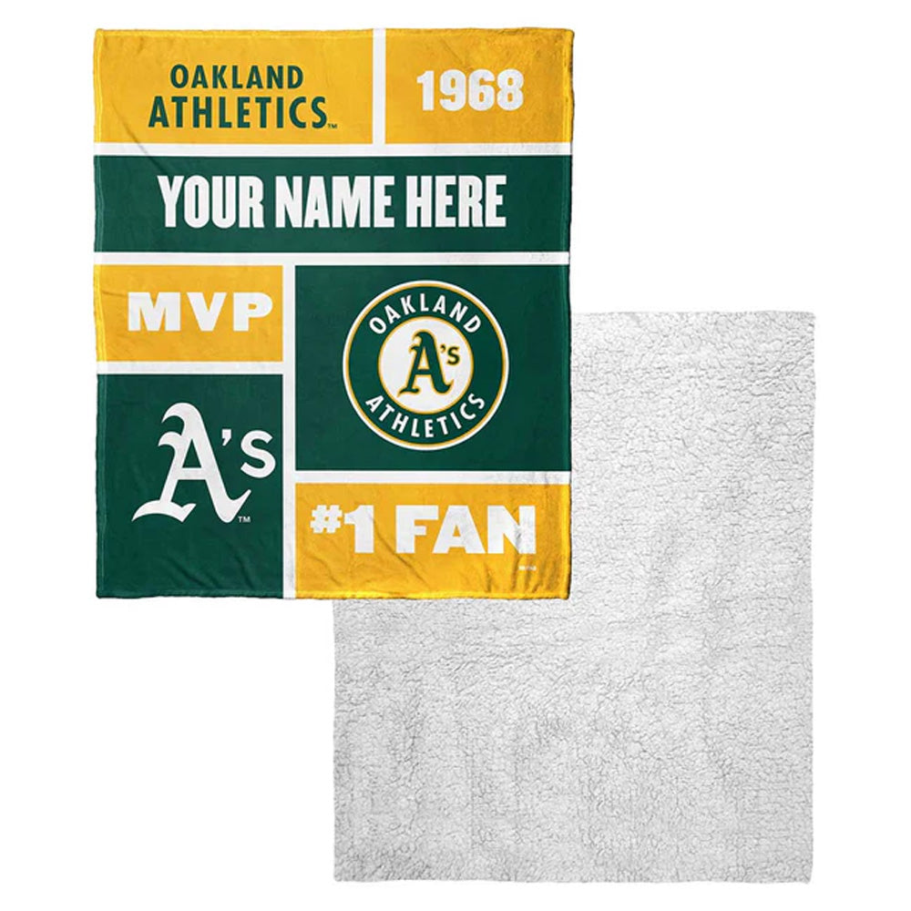 MLB Oakland Athletics Colorblock Personalized Silk Touch Sherpa Throw Blanket 50x60 Inches