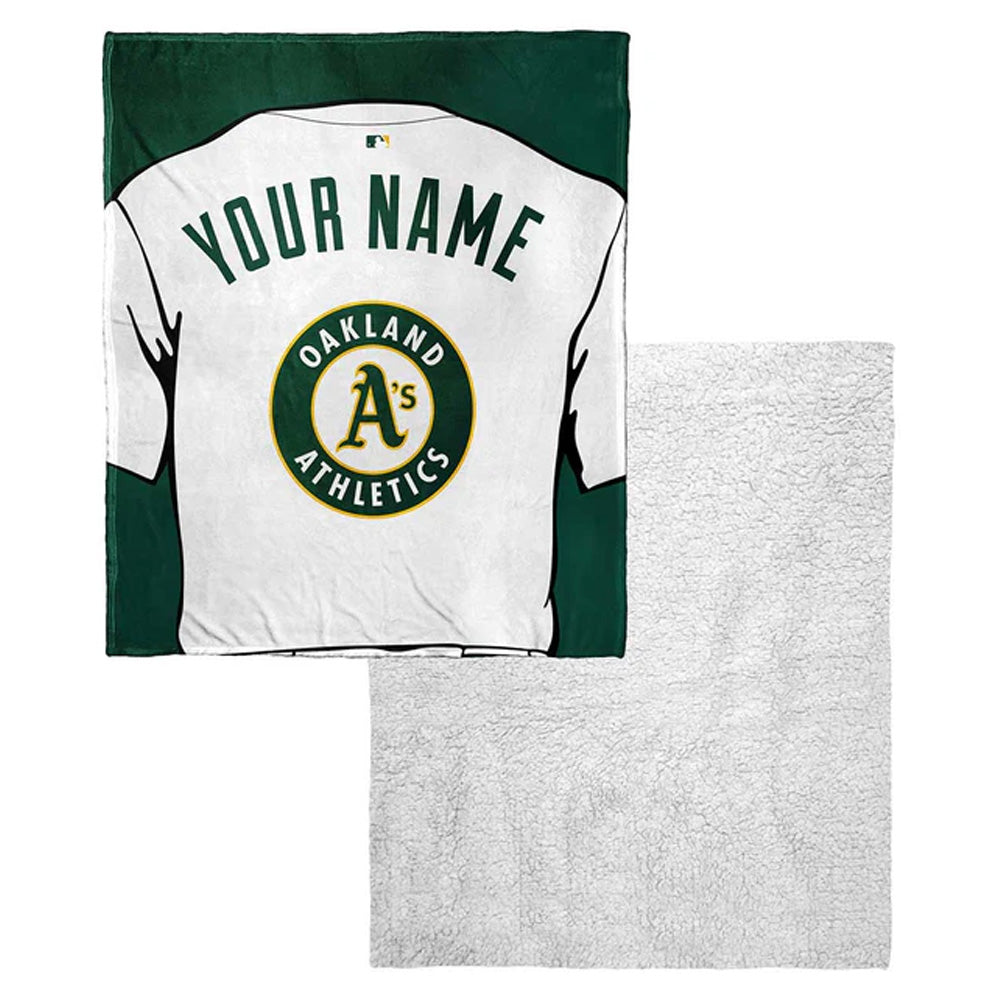 MLB Oakland Athletics Jersey Personalized Silk Touch Sherpa Throw Blanket 50x60 Inches