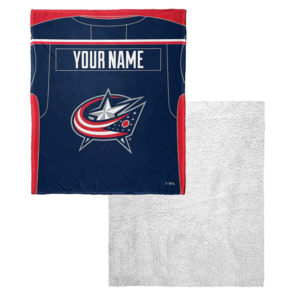 NHL Columbus Blue Jackets Jersey Personalized Silk Touch Sherpa Throw Blanket 50x60 Inches