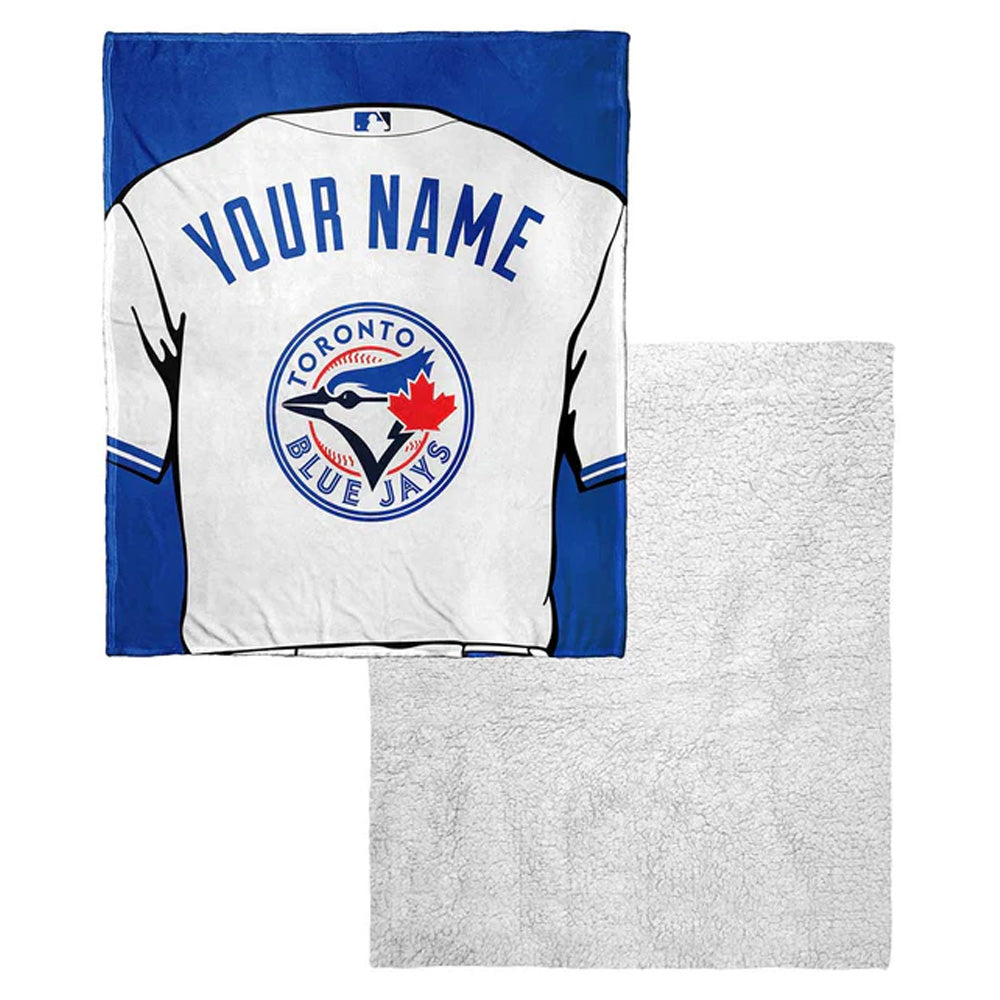 MLB Toronto Blue Jays Jersey Personalized Silk Touch Sherpa Throw Blanket 50x60 Inches