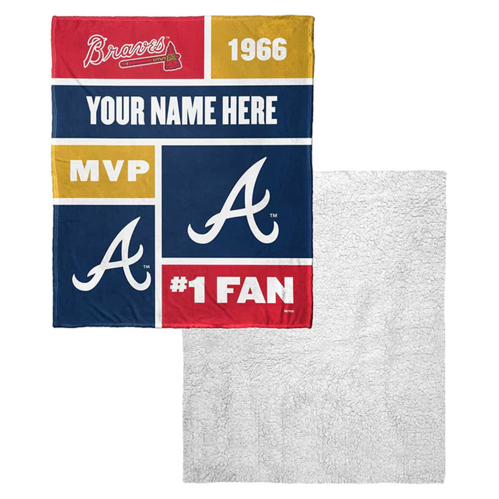 MLB Atlanta Braves Colorblock Personalized Silk Touch Sherpa Throw Blanket 50x60 Inches