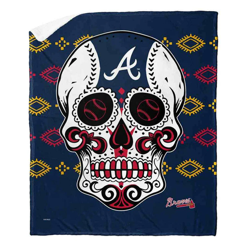 MLB Atlanta Braves Candy Skull Silk Touch Sherpa Throw Blanket 50x60 Inches