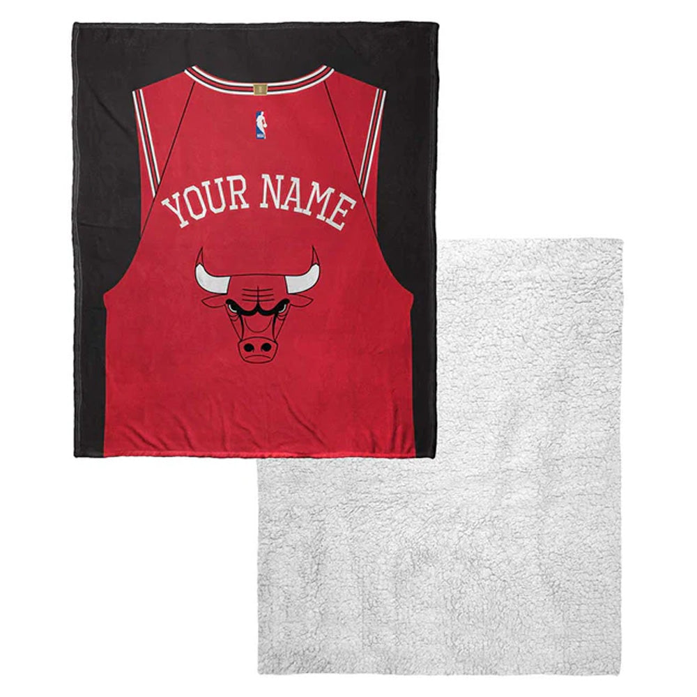 NBA Chicago Bulls Jersey Personalized Silk Touch Sherpa Throw Blanket 50x60 Inches