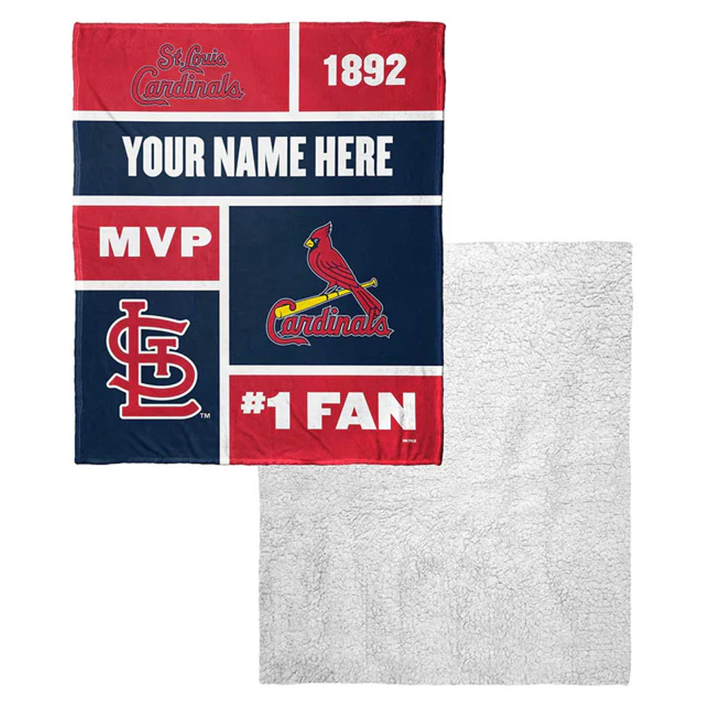 MLB St. Louis Cardinals Colorblock Personalized Silk Touch Sherpa Throw Blanket 50x60 Inches