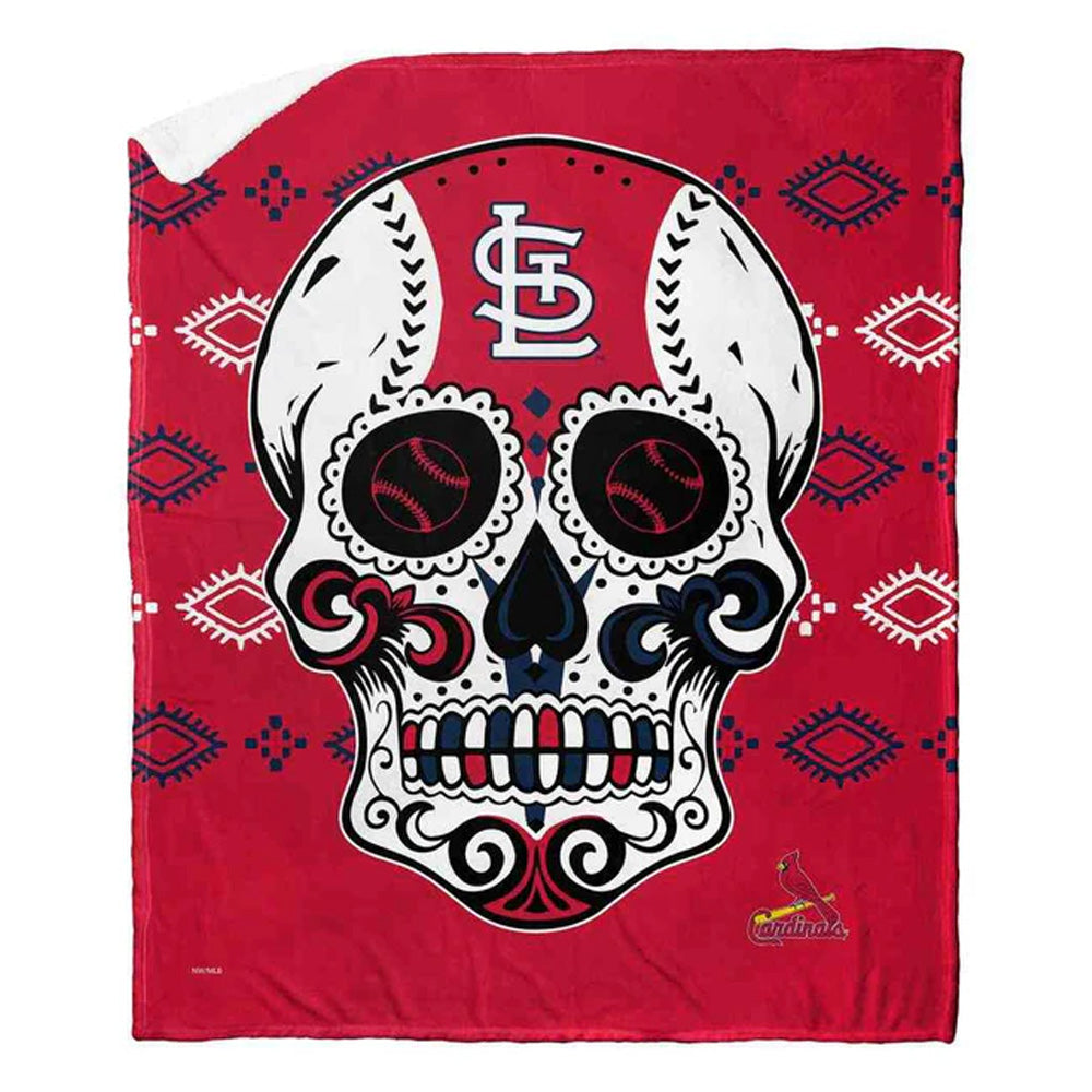 MLB St. Louis Cardinals Candy Skull Silk Touch Sherpa Throw Blanket 50x60 Inches
