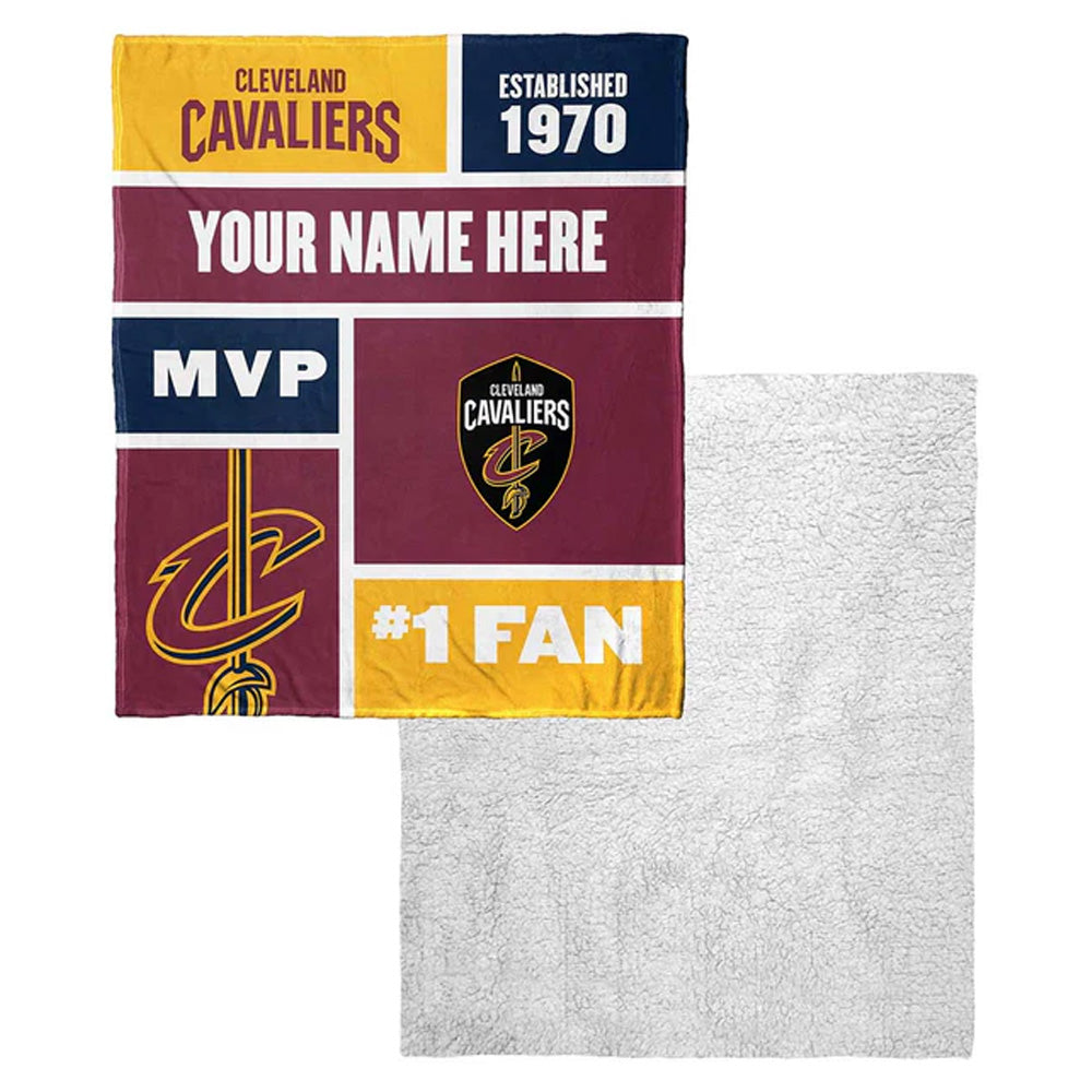 NBA Cleveland Cavaliers Colorblock Personalized Silk Touch Sherpa Throw Blanket 50x60 Inches