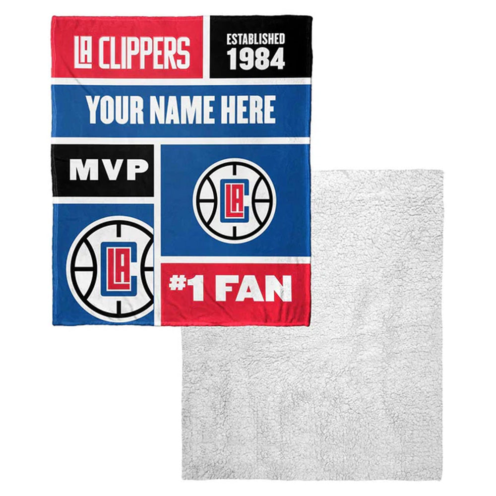 NBA Los Angeles Clippers Colorblock Personalized Silk Touch Sherpa Throw Blanket 50x60 Inches