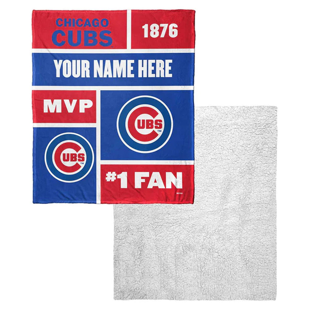MLB Chicago Cubs Colorblock Personalized Silk Touch Sherpa Throw Blanket 50x60 Inches