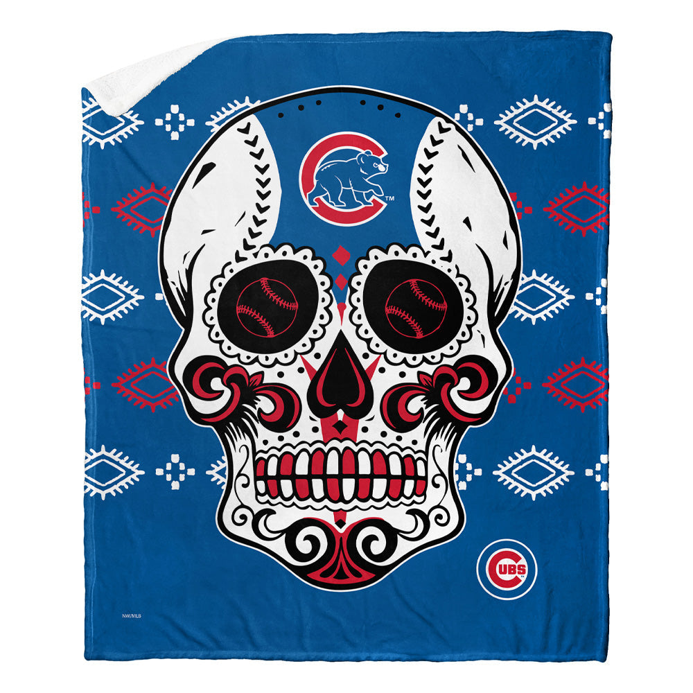 MLB Chicago Cubs Candy Skull Silk Touch Sherpa Throw Blanket 50x60 Inches