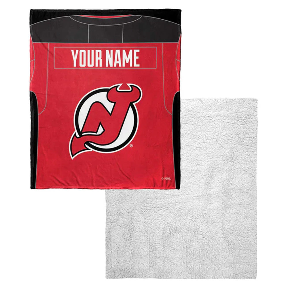 NHL New Jersey Devils Jersey Personalized Silk Touch Sherpa Throw Blanket 50x60 Inches