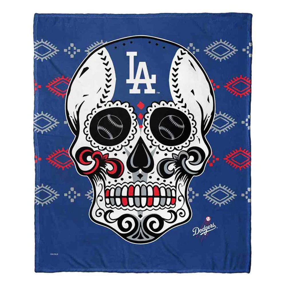MLB Los Angeles Dodgers Candy Skull Silk Touch Throw Blanket 50x60 Inches