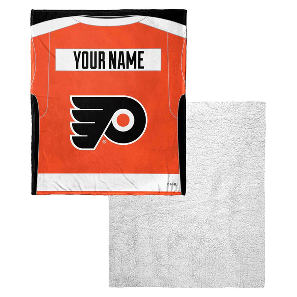 NHL Philadelphia Flyers Jersey Personalized Silk Touch Sherpa Throw Blanket 50x60 Inches