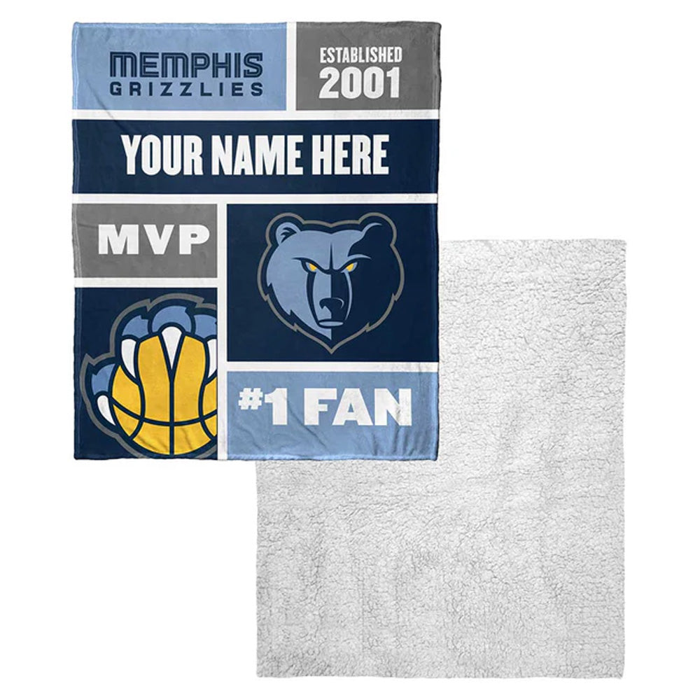 NBA Memphis Grizzlies Colorblock Personalized Silk Touch Sherpa Throw Blanket 50x60 Inches