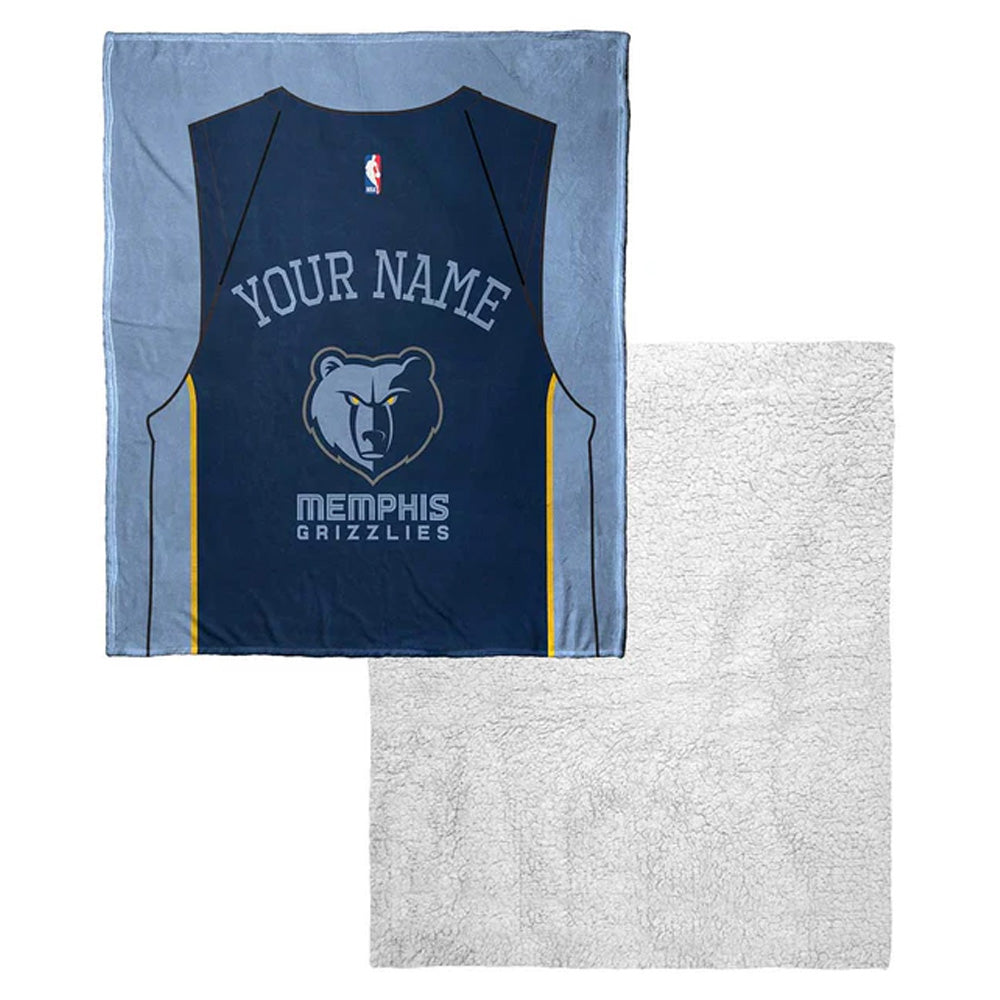 NBA Memphis Grizzlies Jersey Personalized Silk Touch Sherpa Throw Blanket 50x60 Inches