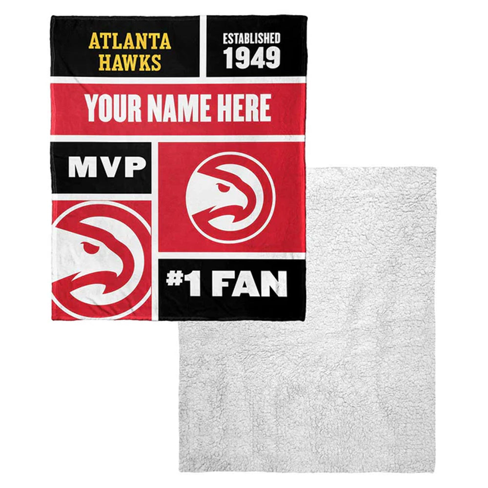 NBA Atlanta Hawks Colorblock Personalized Silk Touch Sherpa Throw Blanket 50x60 Inches