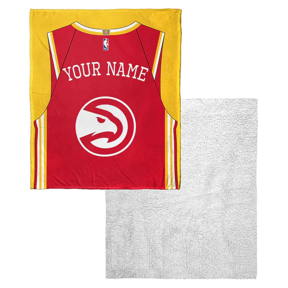 NBA Atlanta Hawks Jersey Personalized Silk Touch Sherpa Throw Blanket 50x60 Inches