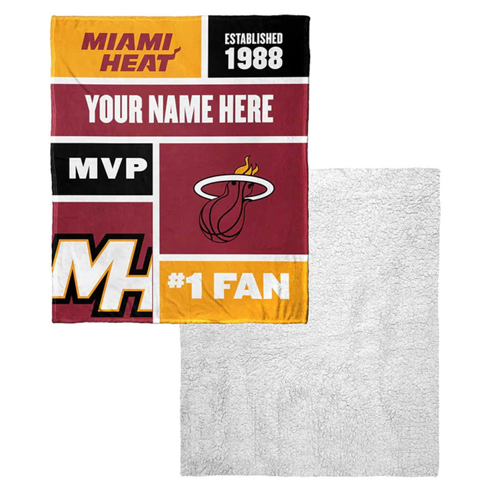 NBA Miami Heat Colorblock Personalized Silk Touch Sherpa Throw Blanket 50x60 Inches