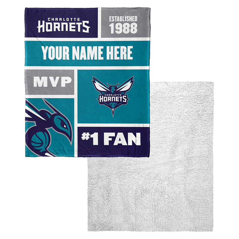 NBA Charlotte Hornets Colorblock Personalized Silk Touch Sherpa Throw Blanket 50x60 Inches