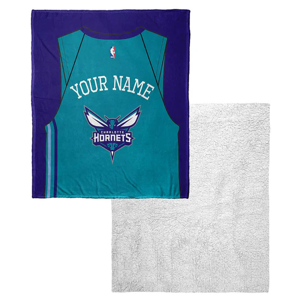 NBA Charlotte Hornets Jersey Personalized Silk Touch Sherpa Throw Blanket 50x60 Inches
