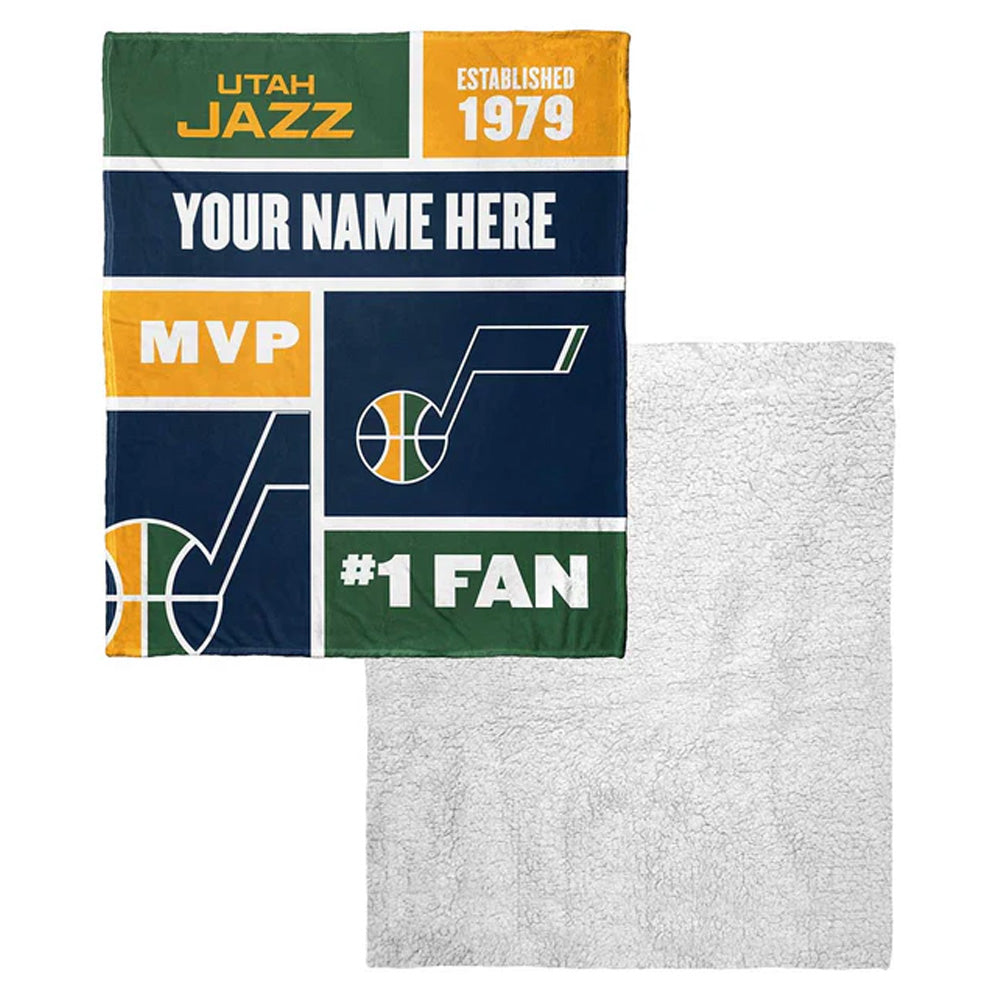 NBA Utah Jazz Colorblock Personalized Silk Touch Sherpa Throw Blanket 50x60 Inches